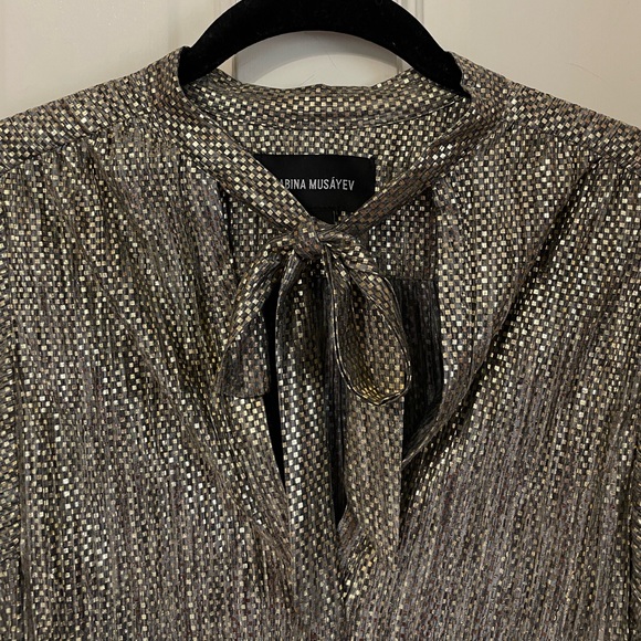 Sabina Musayev for Anthropology Gold Foil Long Sleeve Sheath Dress. Size XS - Picture 6 of 13